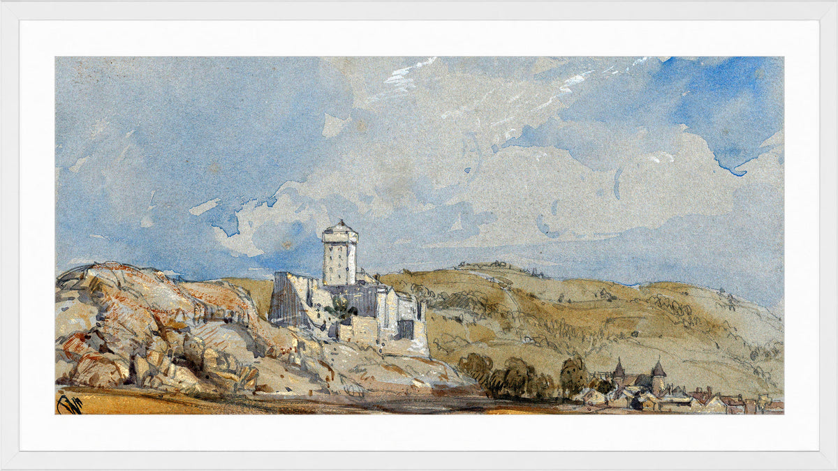 William Callow Print, Château de Lourdes (1836) in a white frame
