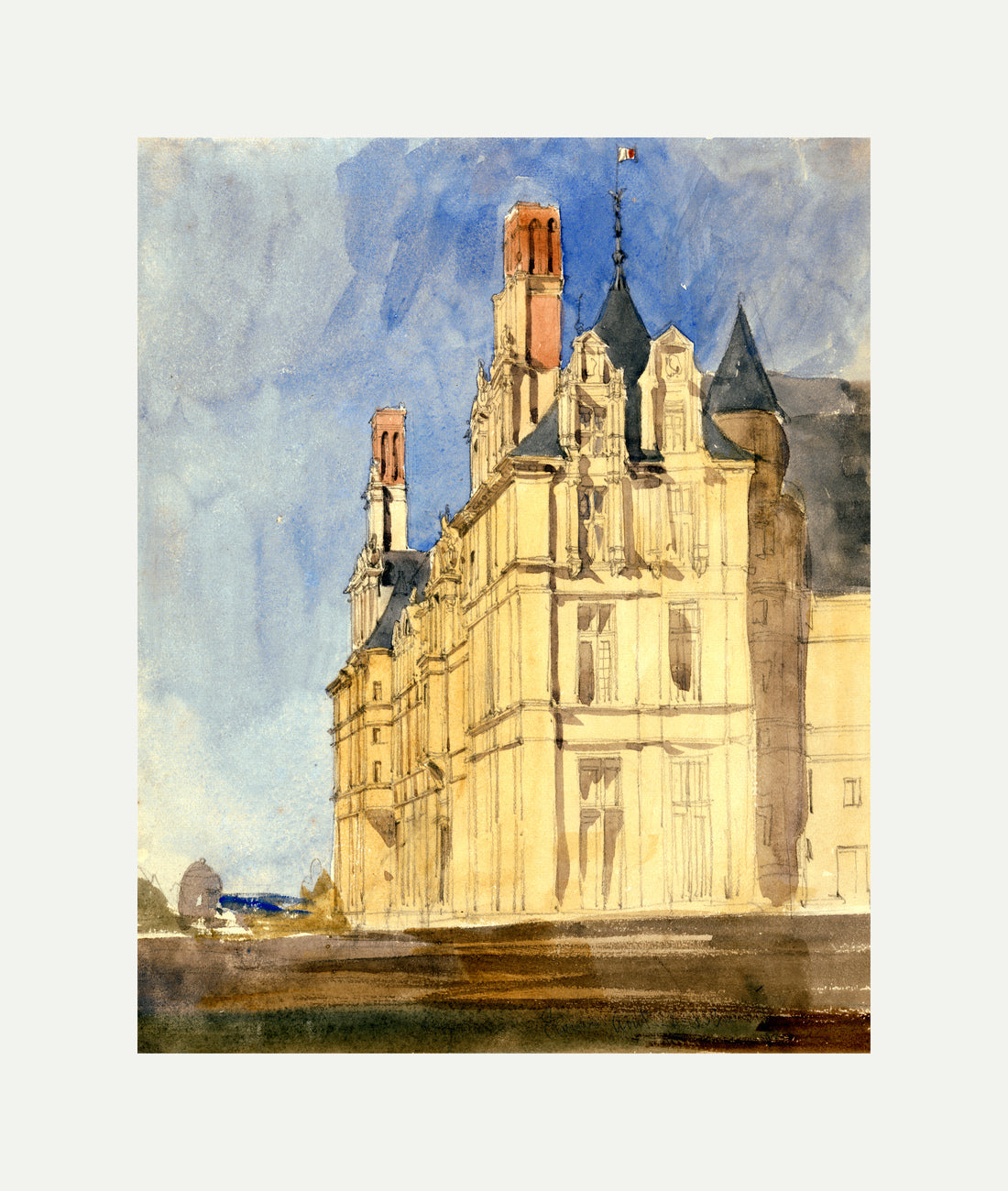 William Callow Print, Chateau d’Ecouen (1833) with an off-white border for rolled canvas