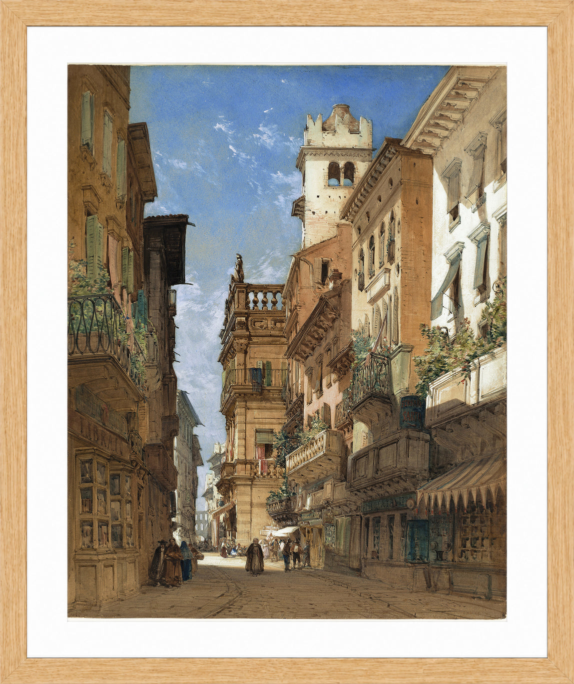 William Callow Print, Corso Sant’ Anastasia with the Palazzo Maffei in Verona (1855) in an oak frame