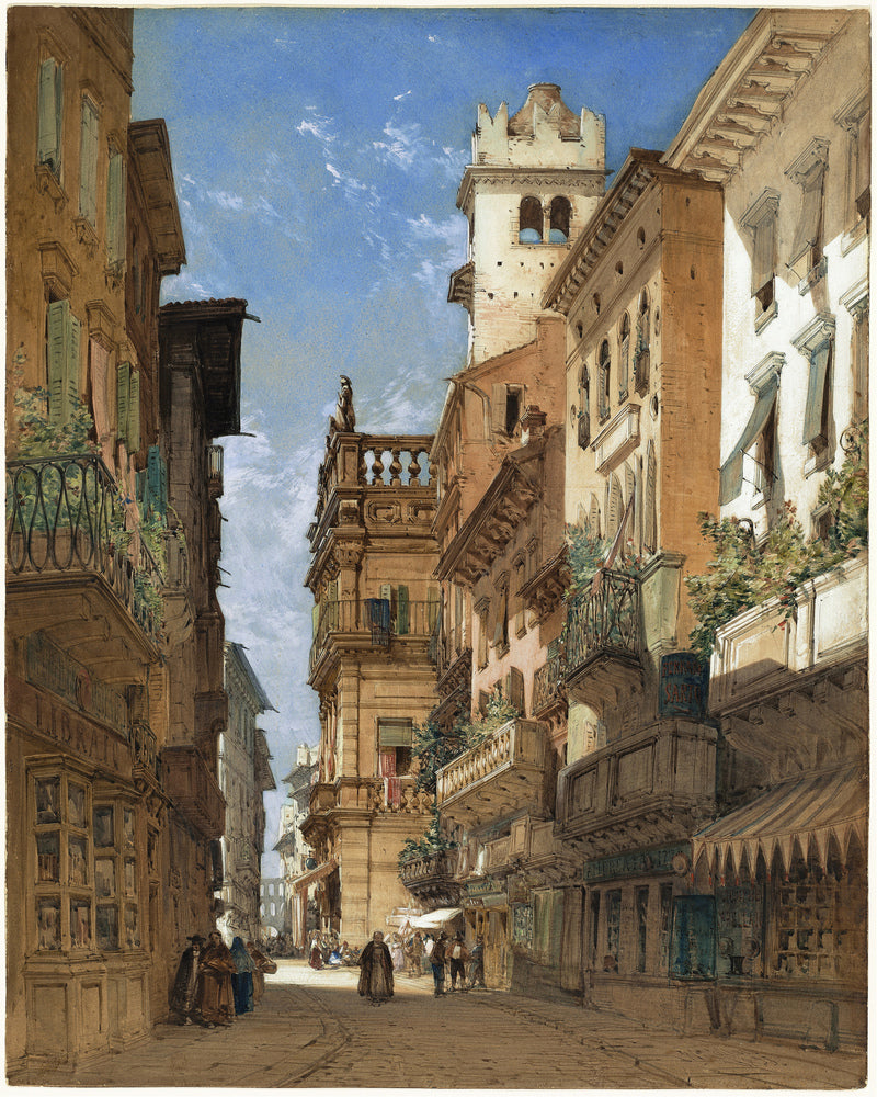 William Callow Print, Corso Sant’ Anastasia with the Palazzo Maffei in Verona (1855) as an unframed print