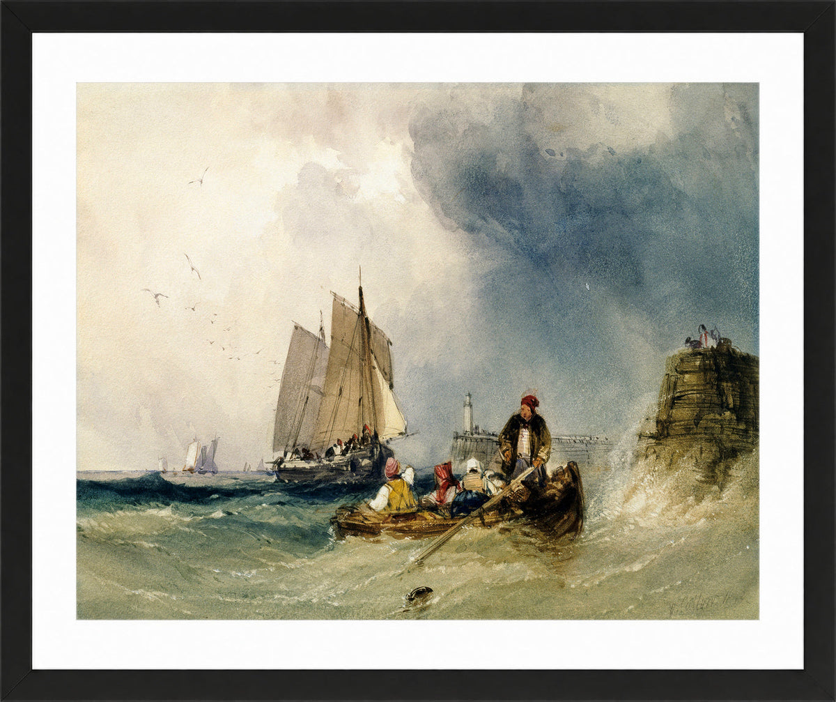 William Callow Print, Entering Harbour (1842) in a black frame