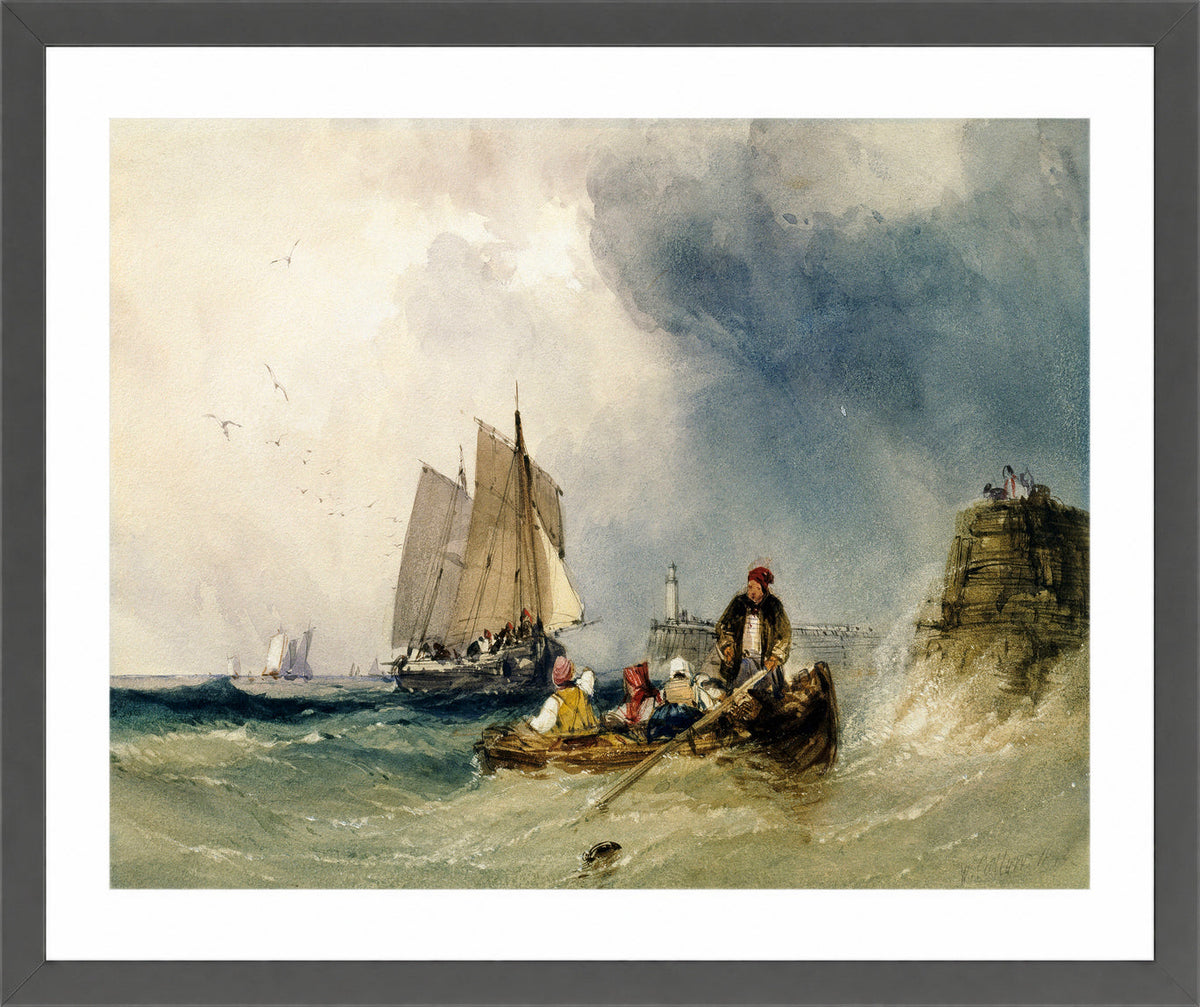 William Callow Print, Entering Harbour (1842) in a dark grey frame