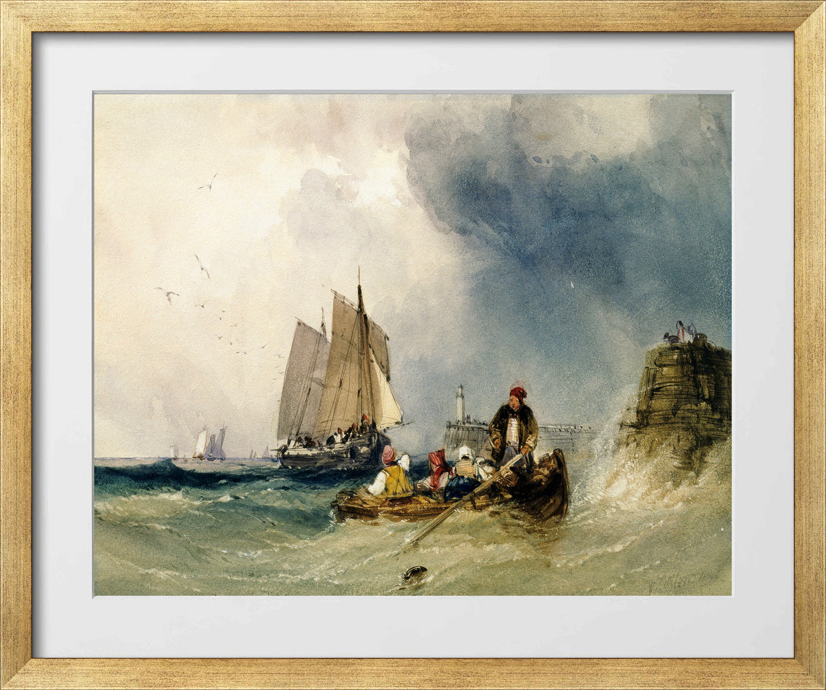 William Callow Print, Entering Harbour (1842) in a gold frame