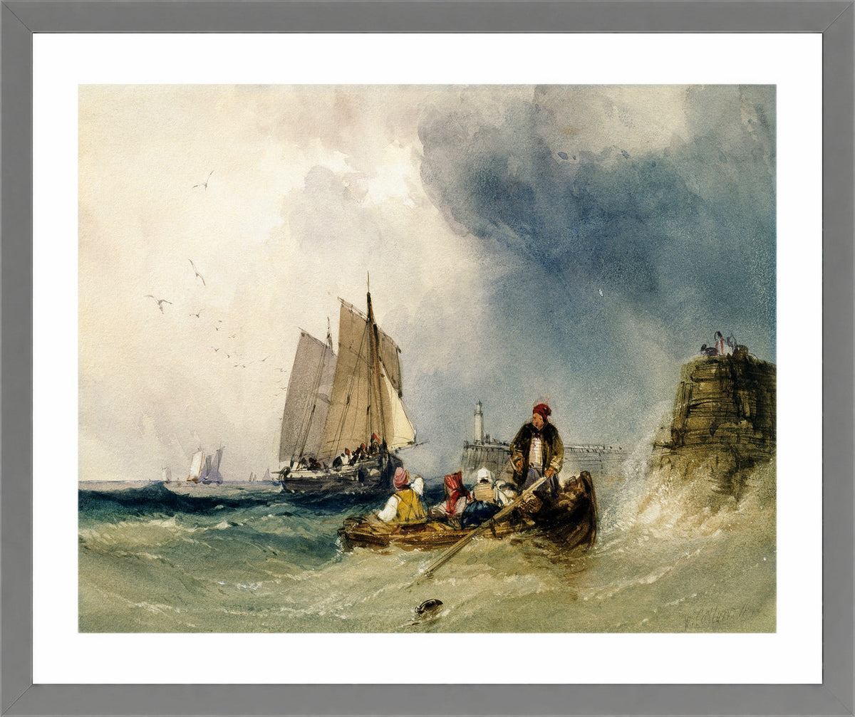 William Callow Print, Entering Harbour (1842) in a light grey frame