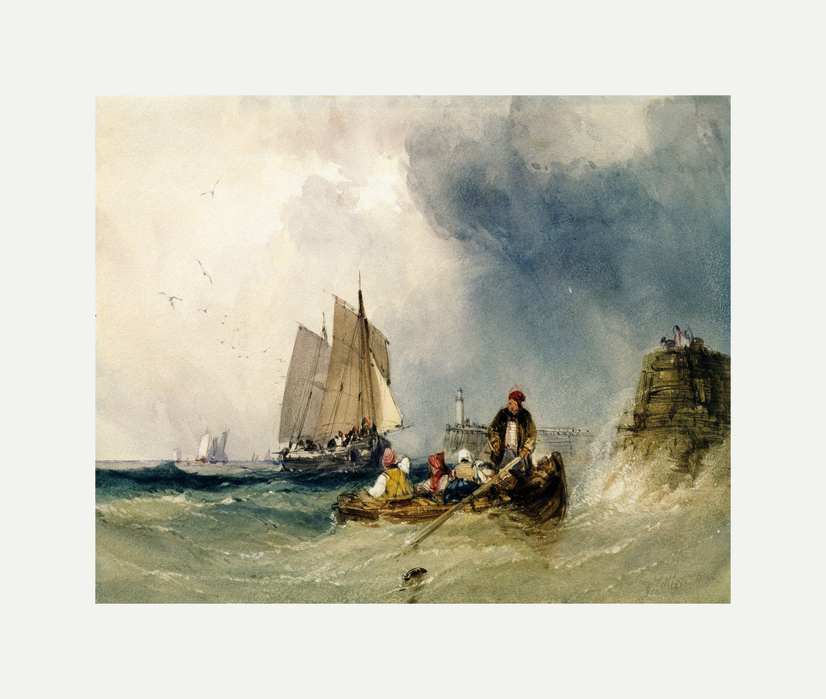 William Callow Print, Entering Harbour (1842) with an off-white border for rolled canvas