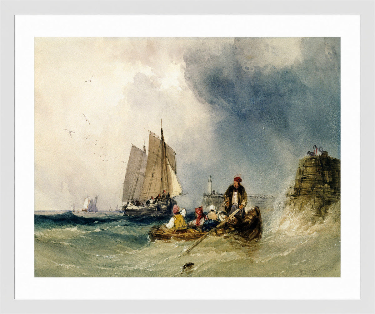 William Callow Print, Entering Harbour (1842) in a white frame