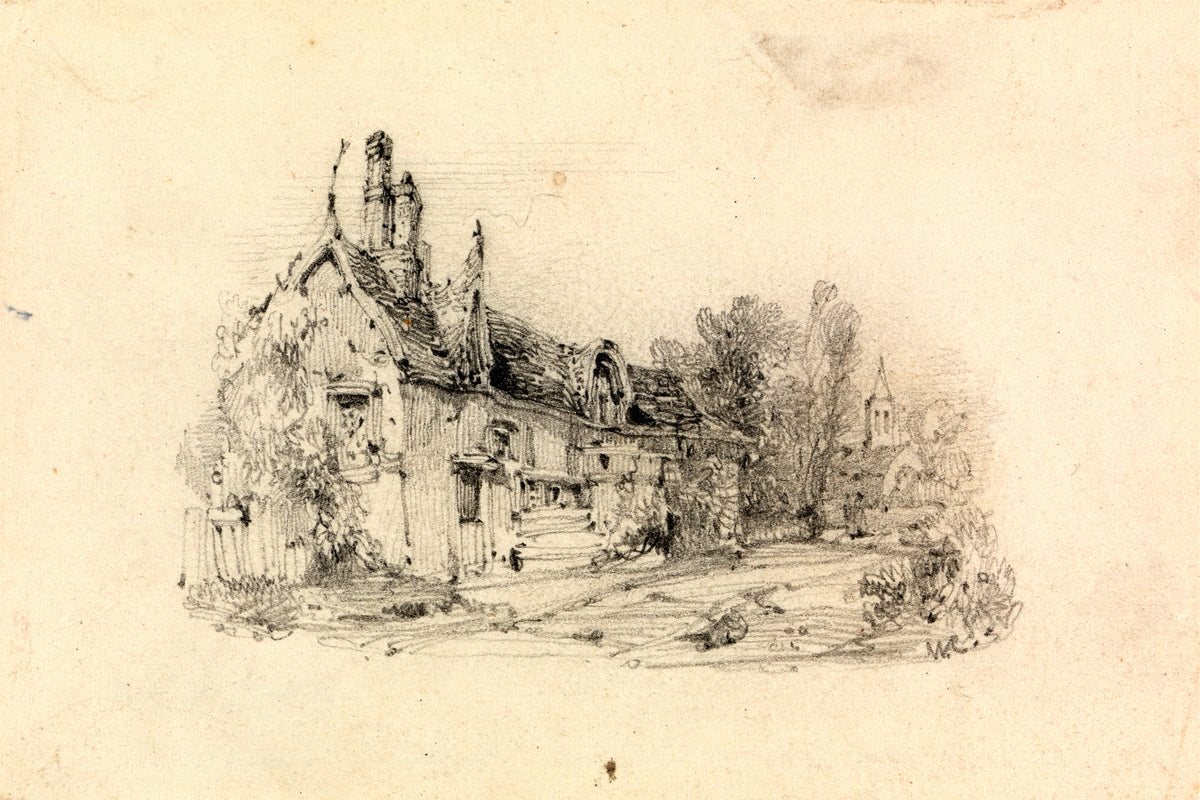 William Callow Print, Farmhouse with Church in Distance as an unframed print
