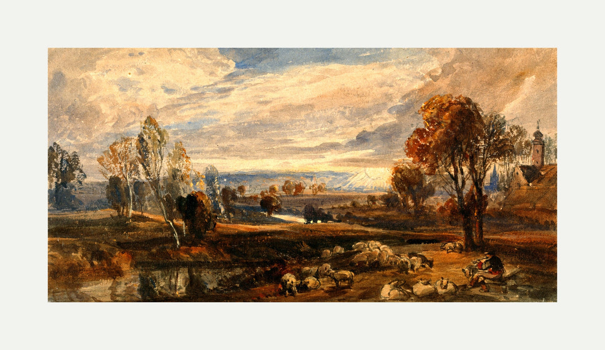 William Callow Print, Landscape with Sheep with an off-white border for rolled canvas