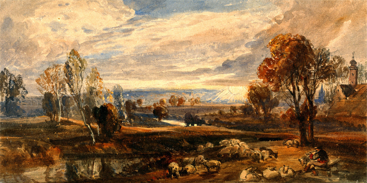William Callow Print, Landscape with Sheep as an unframed print