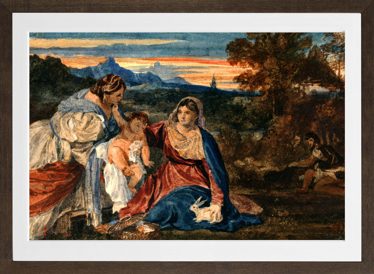 William Callow Print, Madonna with a Rabbit in a brown frame