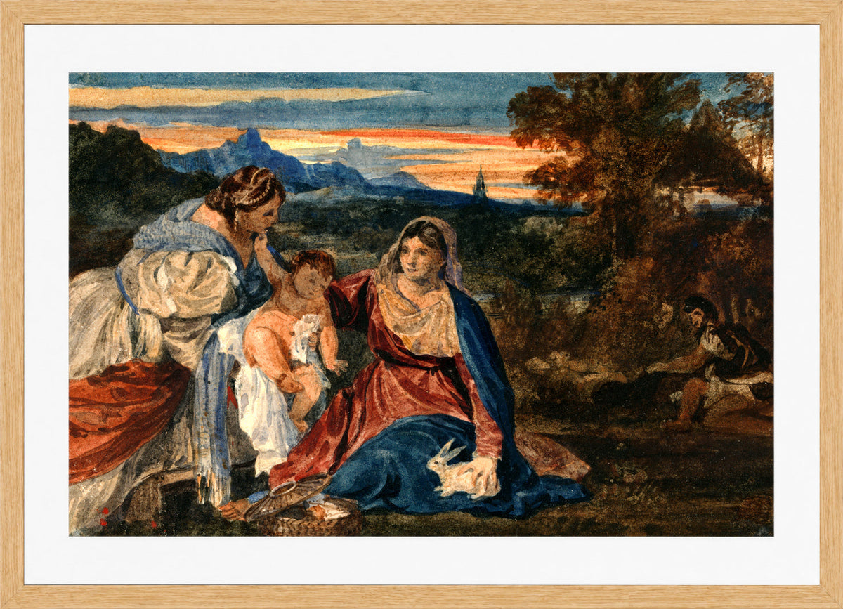 William Callow Print, Madonna with a Rabbit in an oak frame