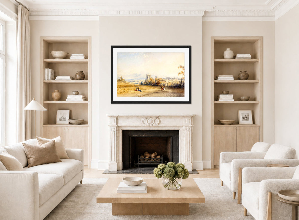 William Callow Print, Montpellier, South of France (c displayed in a Scandinavian living room