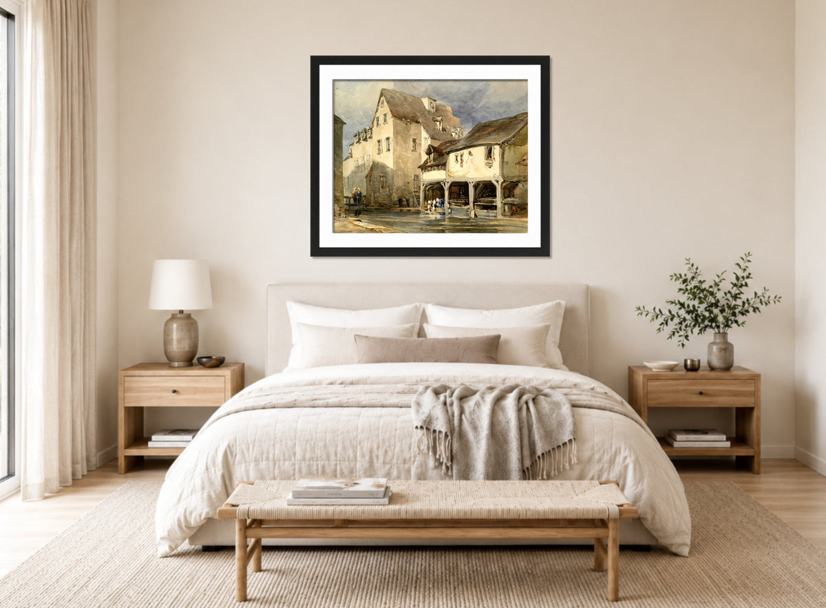 William Callow Print, Moulin St displayed above a bed