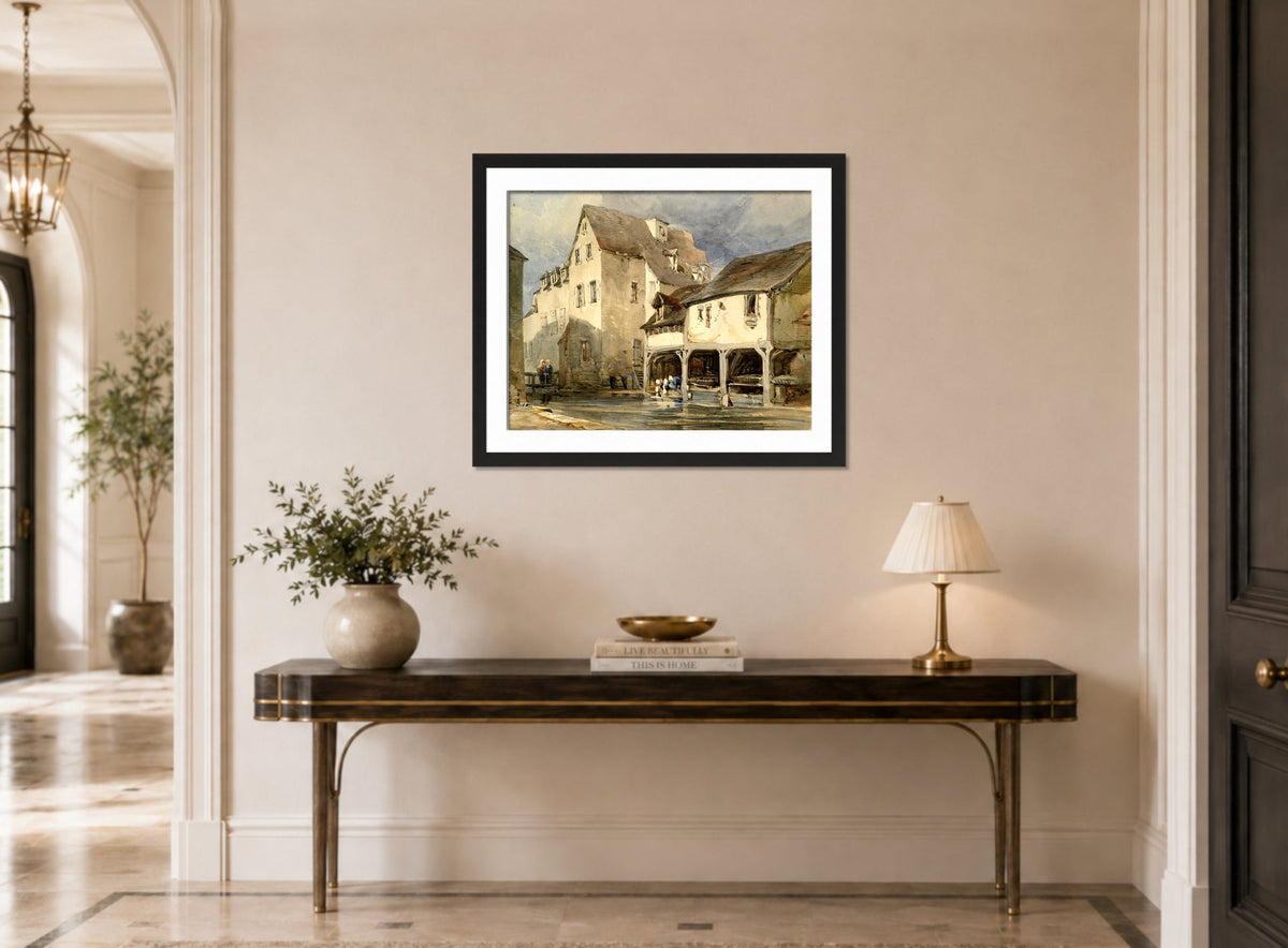 William Callow Print, Moulin St displayed above a console table