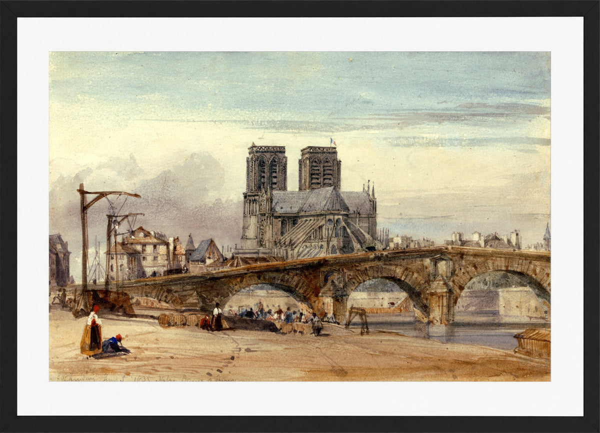 William Callow Print, Notre Dame, Paris (1835) in a black frame
