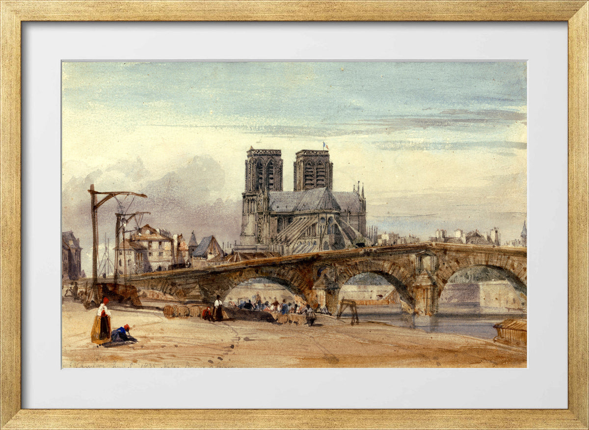 William Callow Print, Notre Dame, Paris (1835) in a gold frame