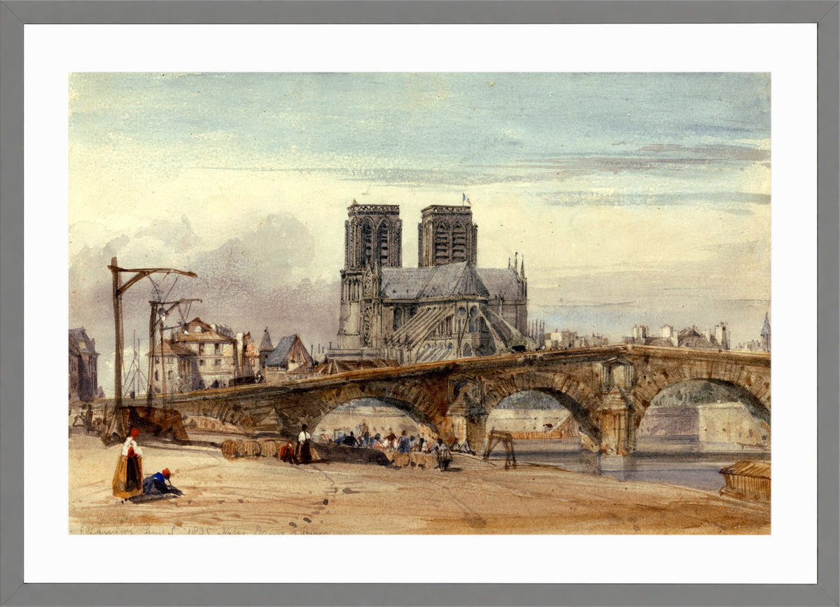 William Callow Print, Notre Dame, Paris (1835) in a light grey frame