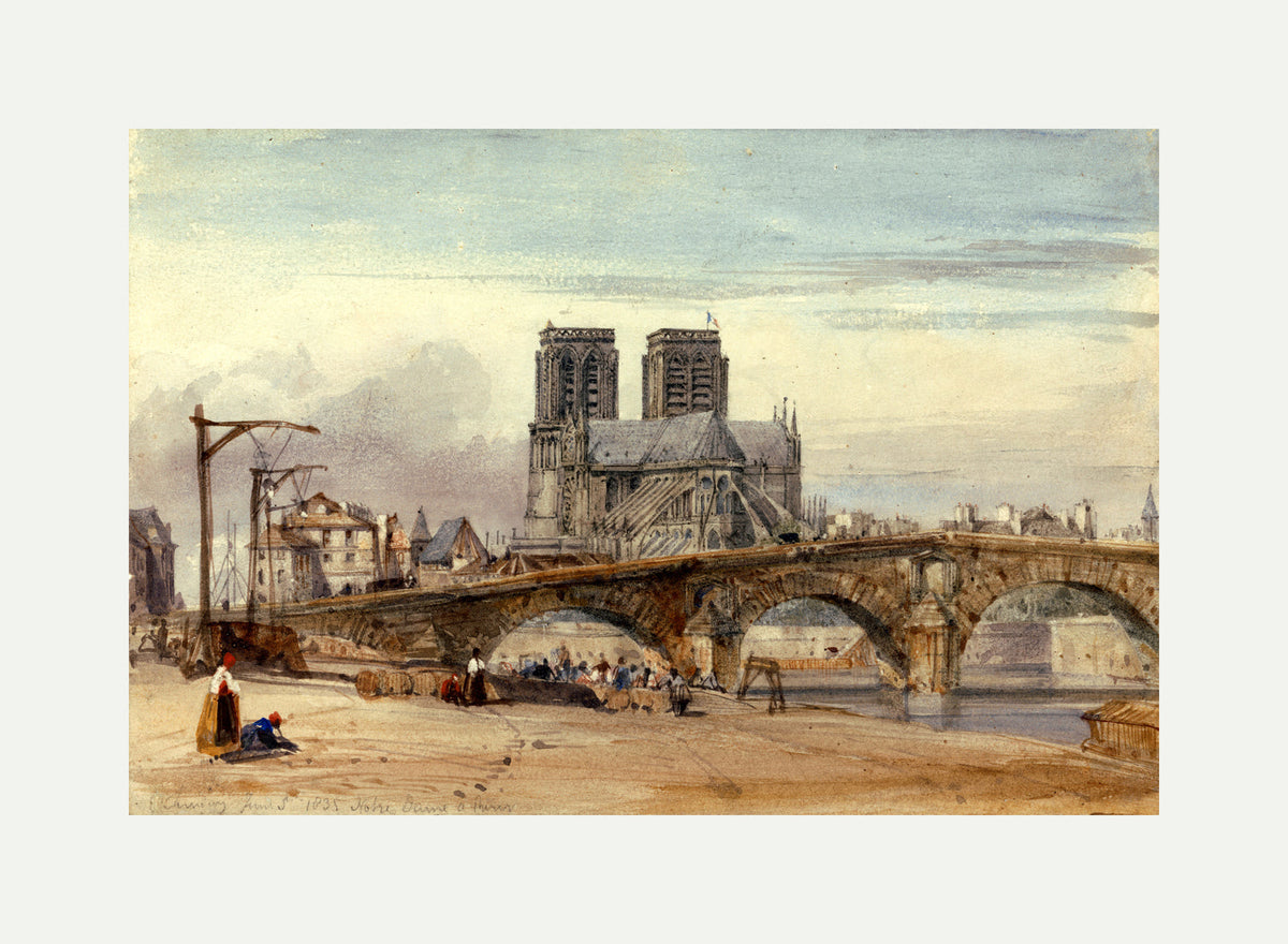 William Callow Print, Notre Dame, Paris (1835) with an off-white border for rolled canvas