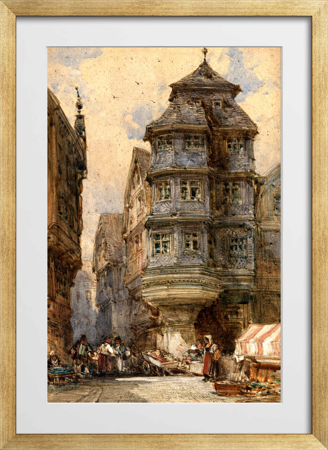 William Callow Print, Old houses, Frankfurt in a gold frame
