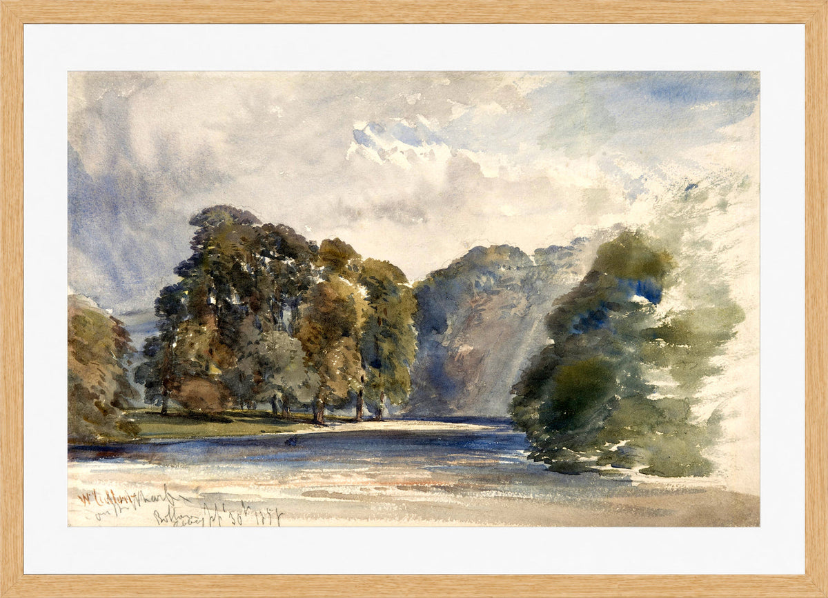 William Callow Print, On the Wharfe, Bolton Abbey (1858) in an oak frame