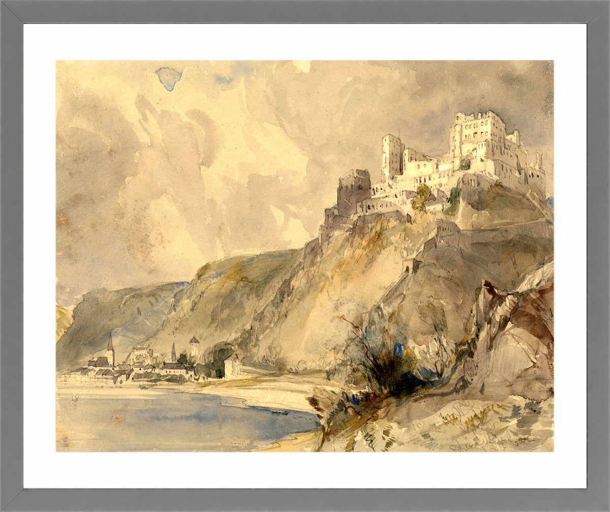 William Callow Print, Rheinfels and St in a light grey frame
