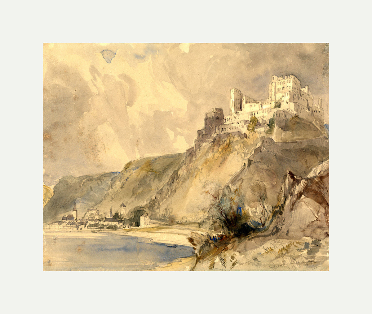 William Callow Print, Rheinfels and St with an off-white border for rolled canvas