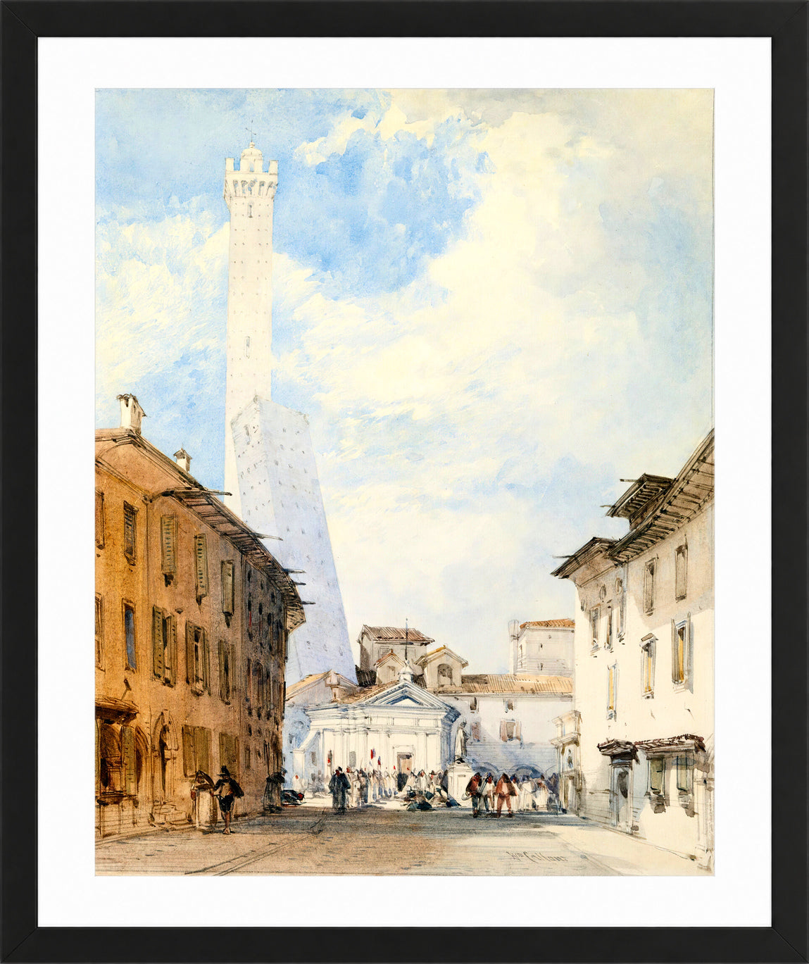 William Callow Print, Street In Bologna in a black frame