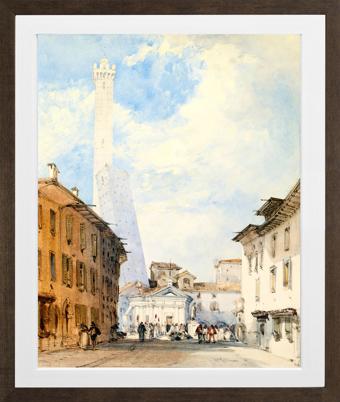 William Callow Print, Street In Bologna in a brown frame