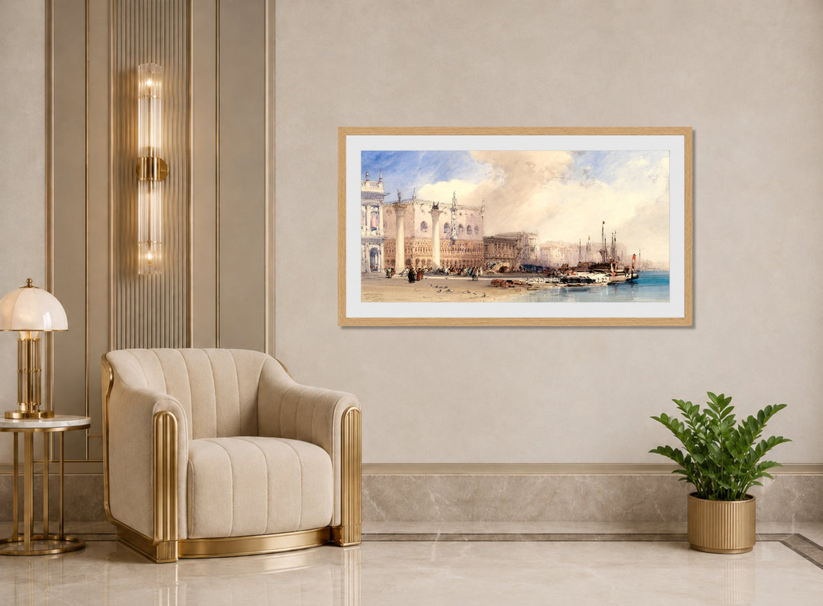 William Callow Print, The Doge’s Palace, Venice (1874) displayed in an Art Deco interior
