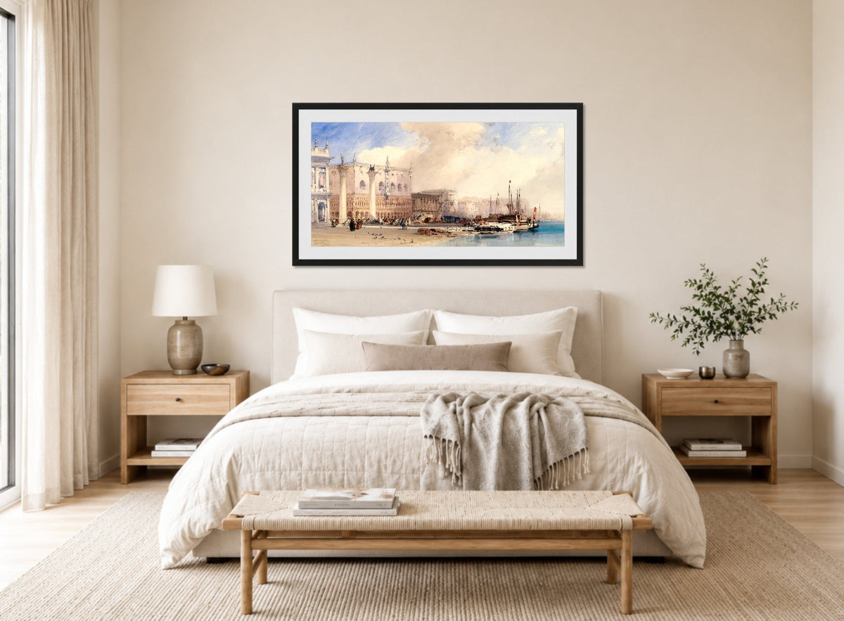 William Callow Print, The Doge’s Palace, Venice (1874) displayed above a bed