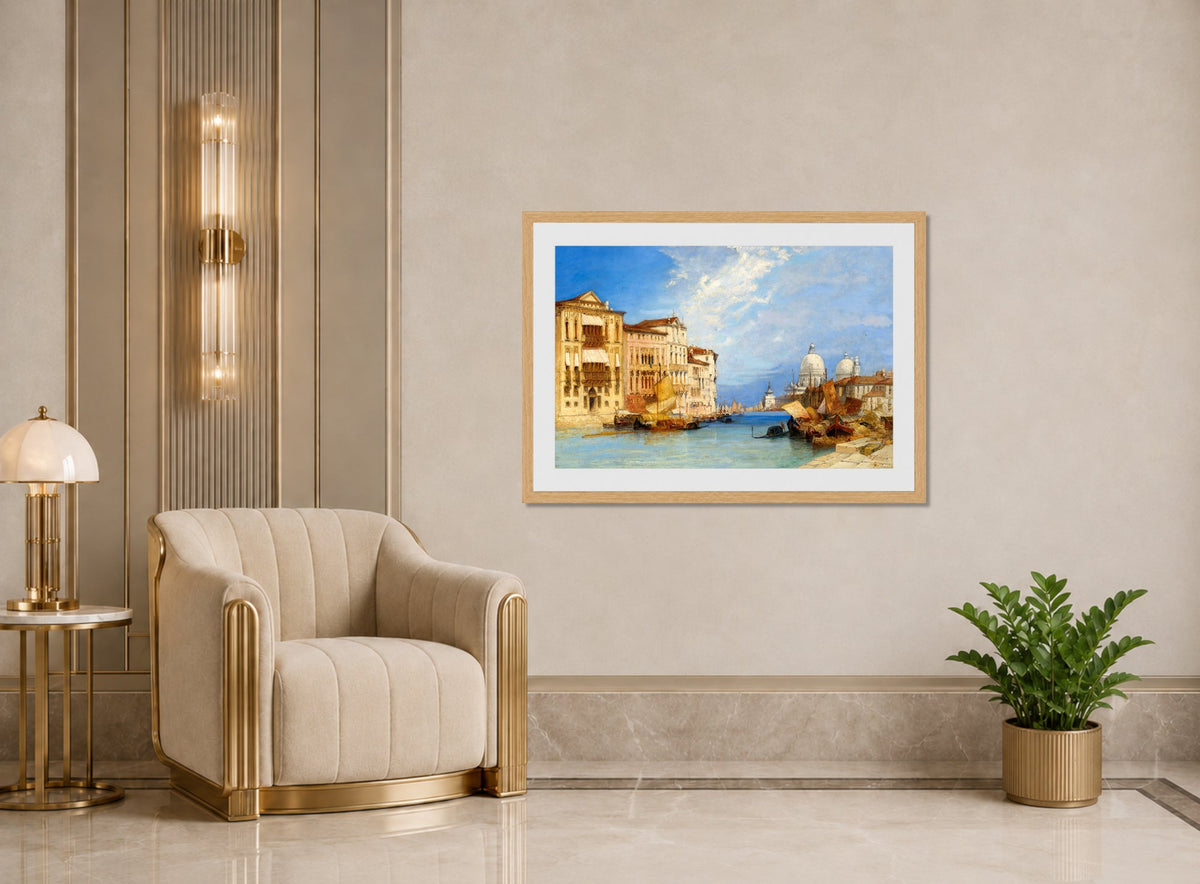 William Callow Print, The Grand Canal, Venice (1897) displayed in an Art Deco interior