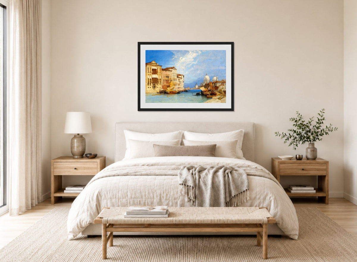 William Callow Print, The Grand Canal, Venice (1897) displayed above a bed