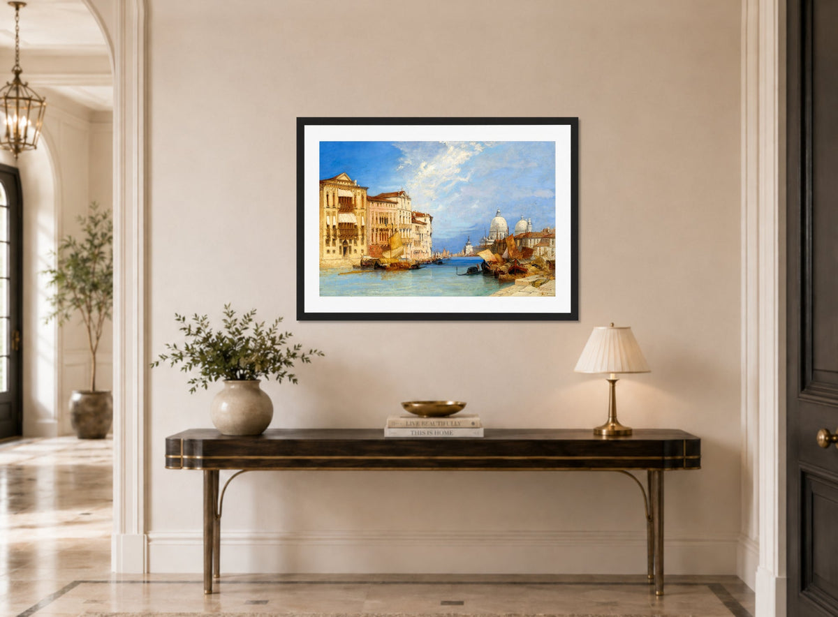 William Callow Print, The Grand Canal, Venice (1897) displayed above a console table