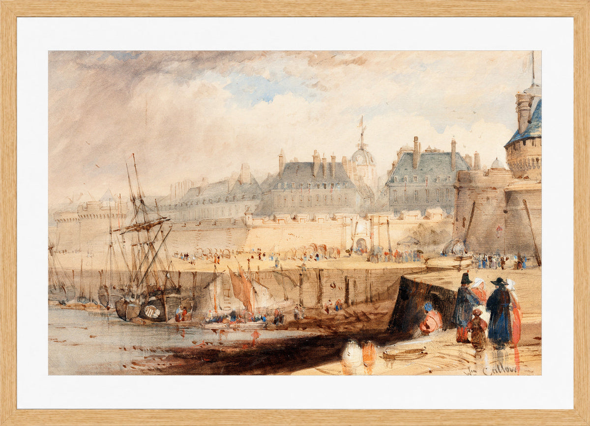 William Callow Print, The Harbor of St. Malo at Low Tide (c in an oak frame