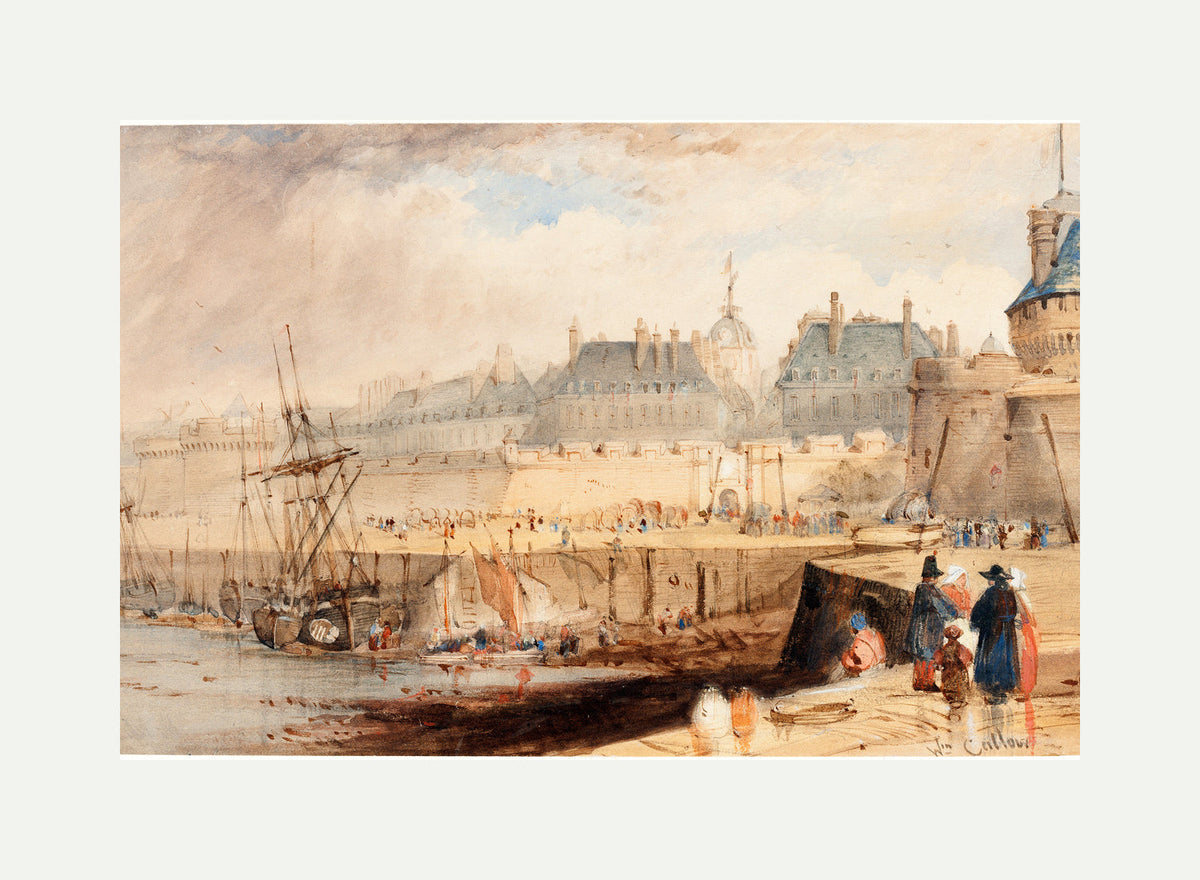 William Callow Print, The Harbor of St. Malo at Low Tide (c with an off-white border for rolled canvas