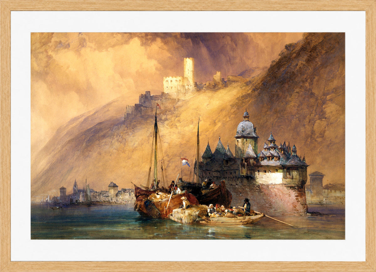 William Callow Print, The Phalz Castle on the Rhine (1847) in an oak frame