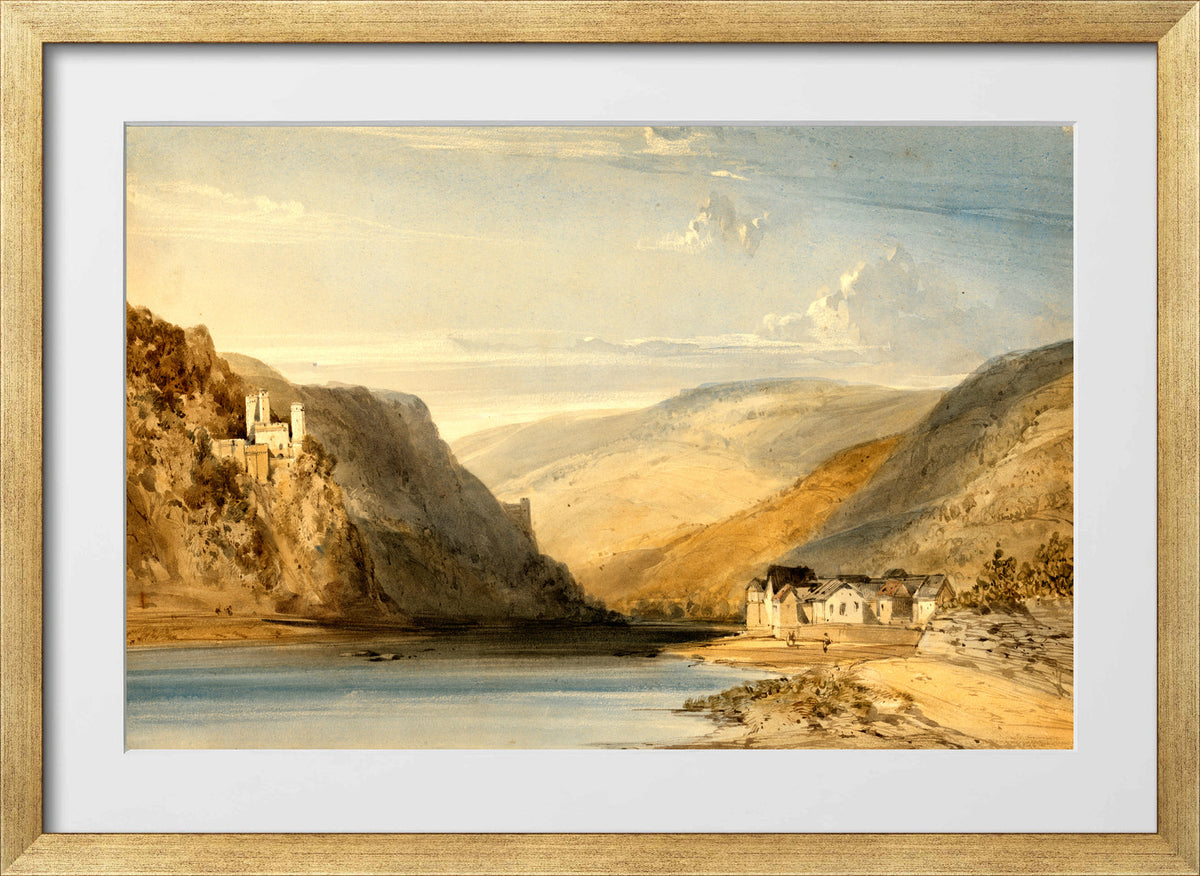 William Callow Print, The Rhine at Assmannshausen (1863) in a gold frame