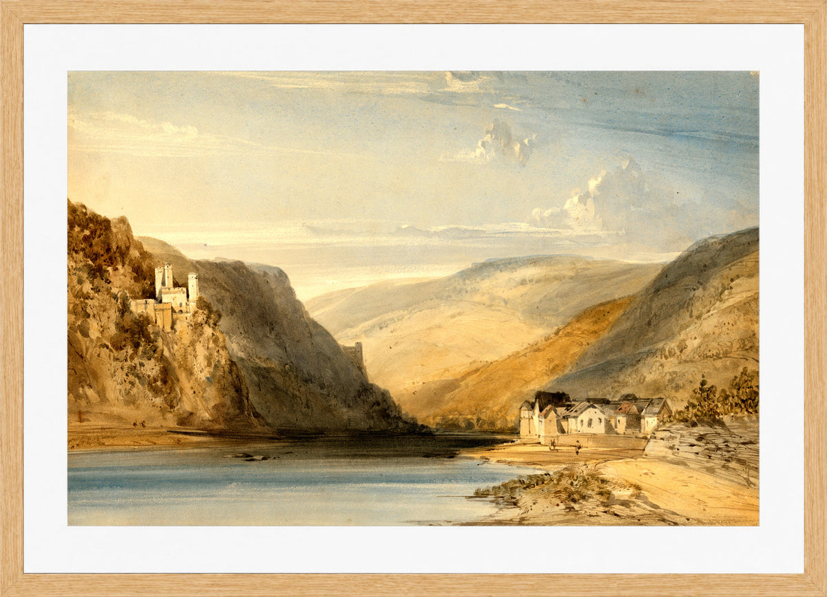 William Callow Print, The Rhine at Assmannshausen (1863) in an oak frame