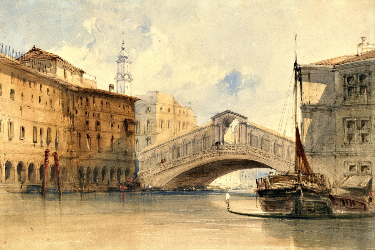 William Callow Print, The Rialto Bridge, Venice as an unframed print