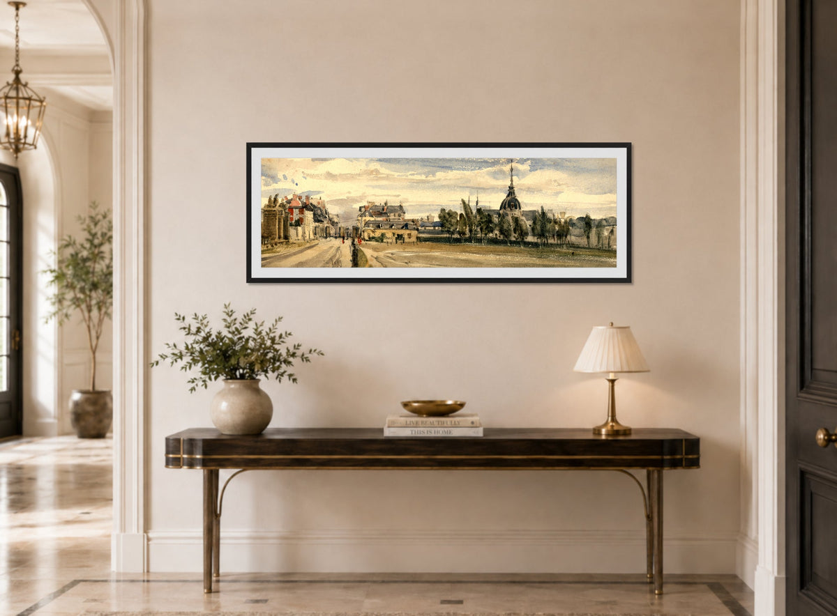 William Callow Print, Versailles (1833) displayed above a console table