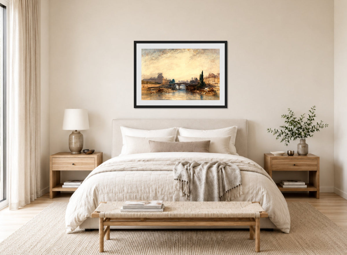 William Callow Print, View of the Pont Royal (ca displayed above a bed