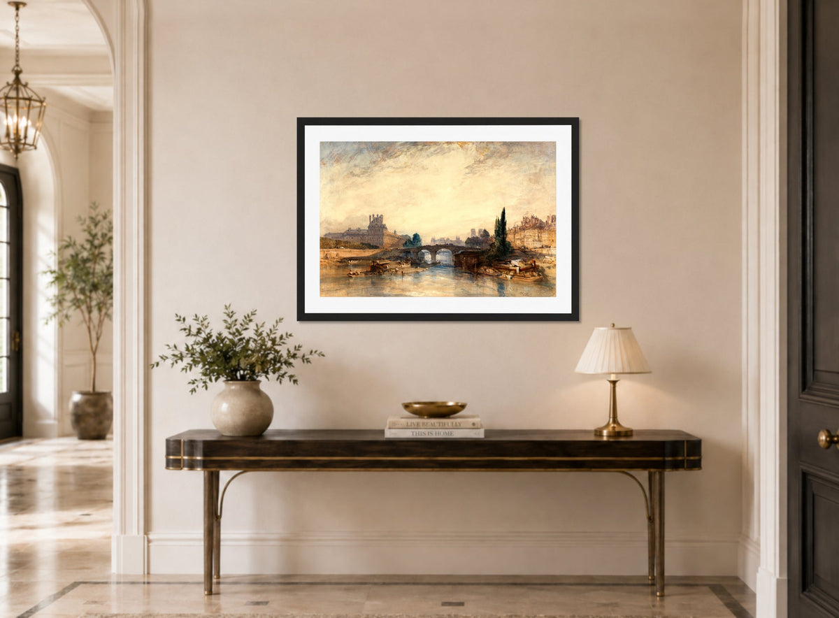 William Callow Print, View of the Pont Royal (ca displayed above a console table