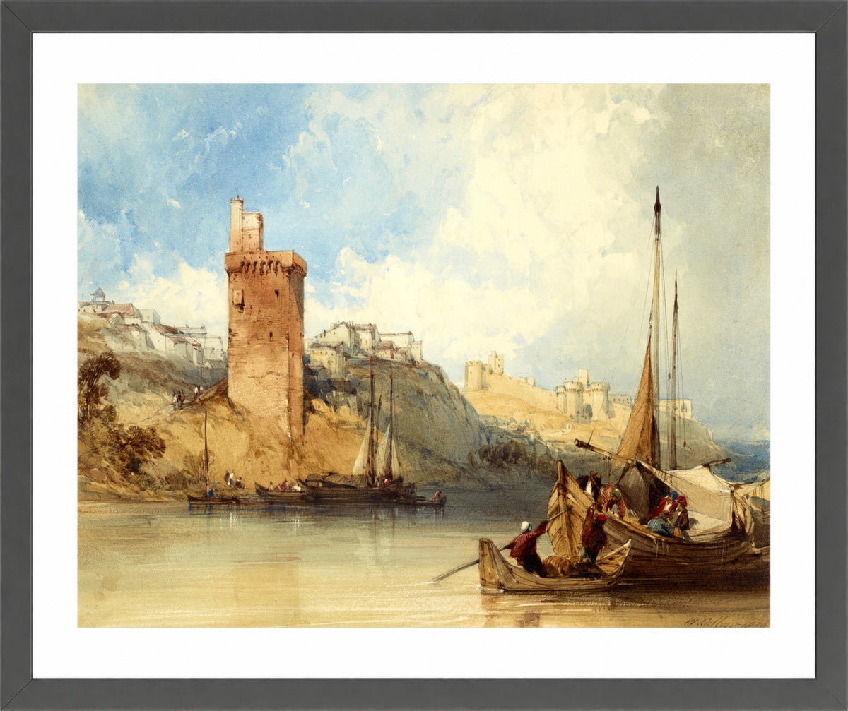 William Callow Print, Villeneuve lez Avignon (1840) in a dark grey frame