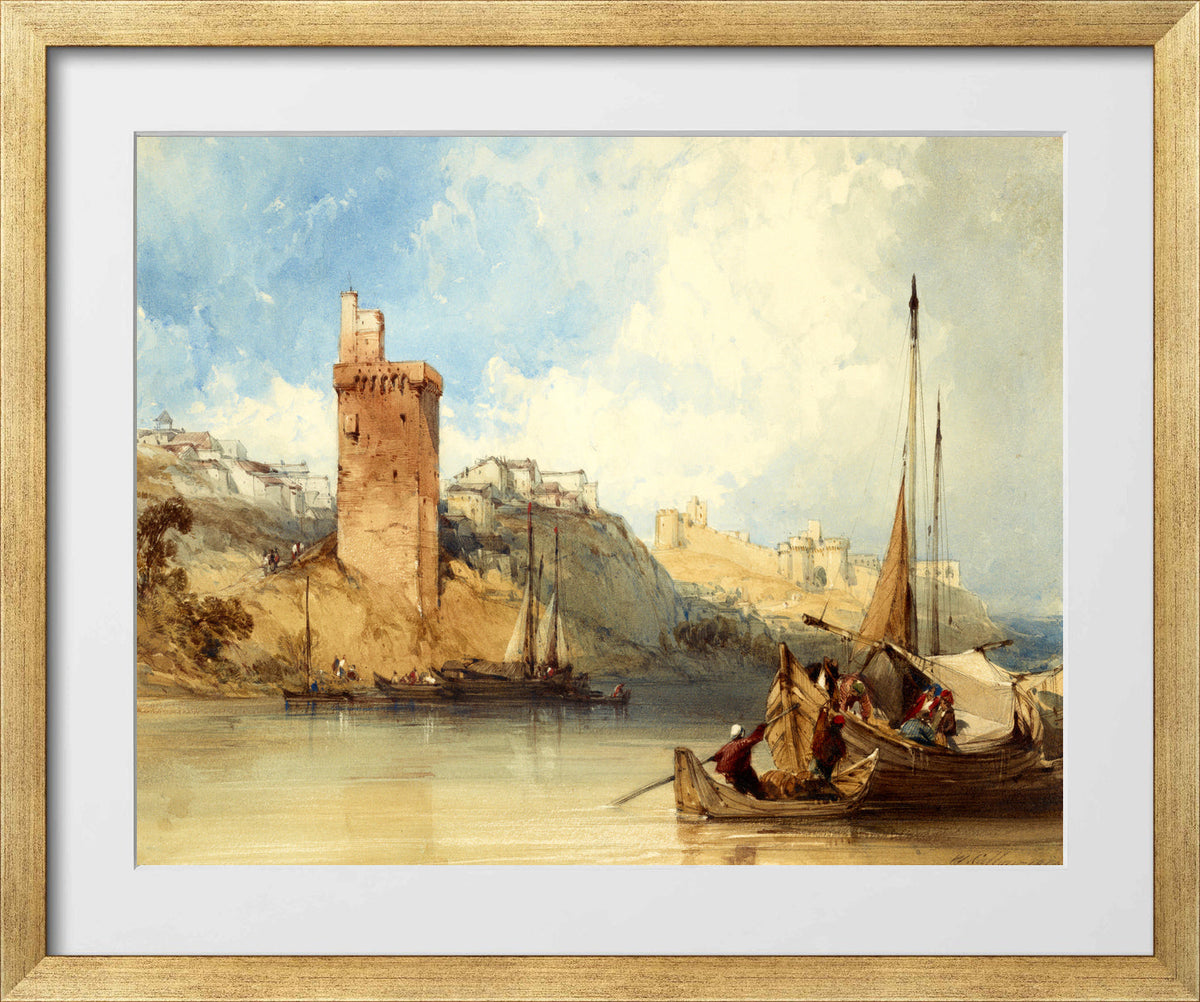 William Callow Print, Villeneuve lez Avignon (1840) in a gold frame
