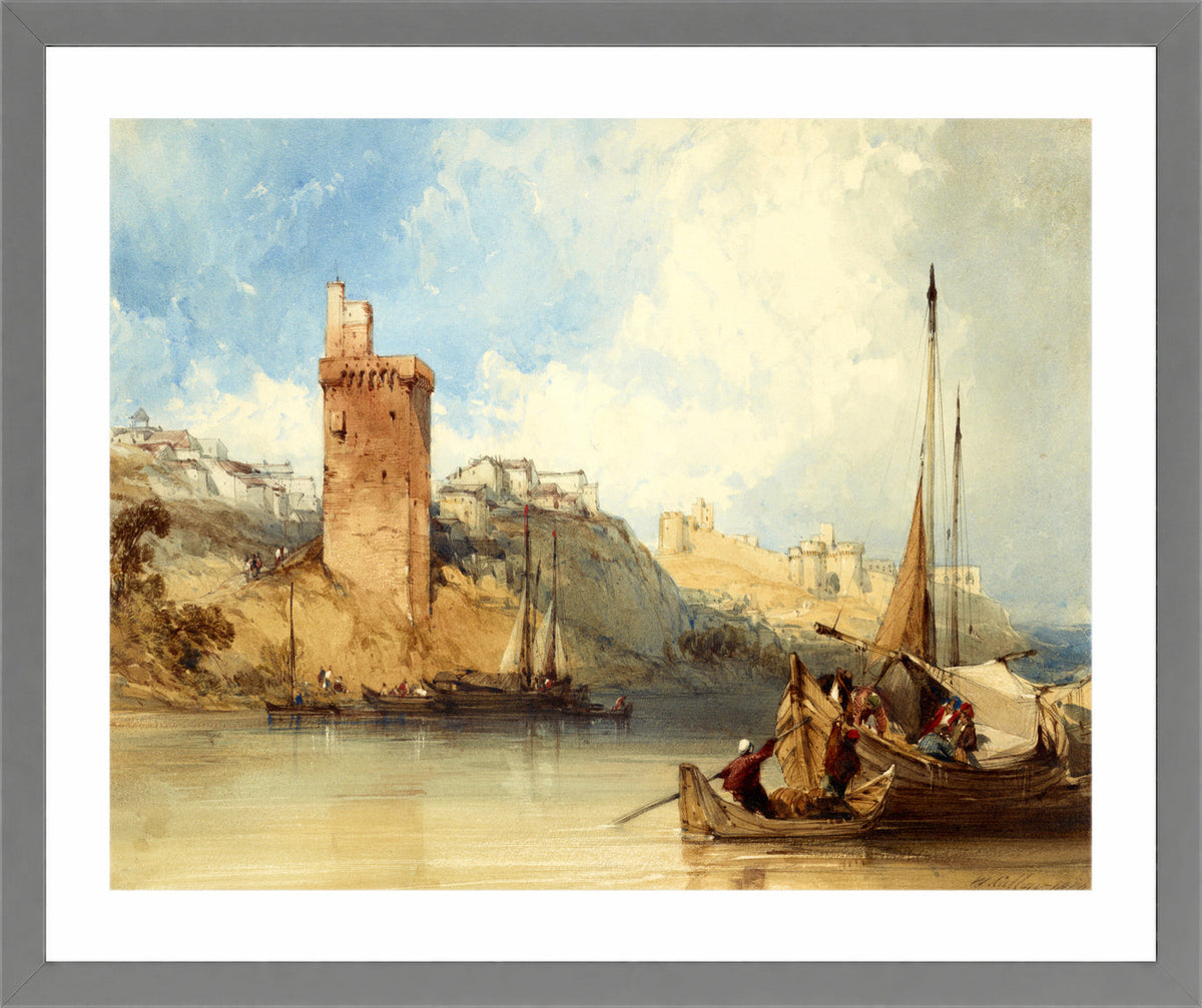 William Callow Print, Villeneuve lez Avignon (1840) in a light grey frame