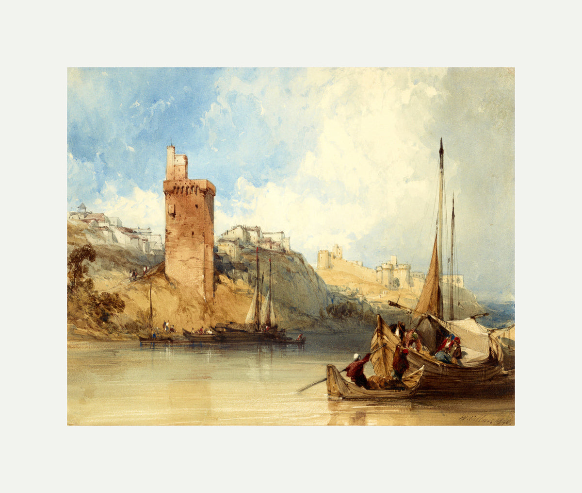 William Callow Print, Villeneuve lez Avignon (1840) with an off-white border for rolled canvas