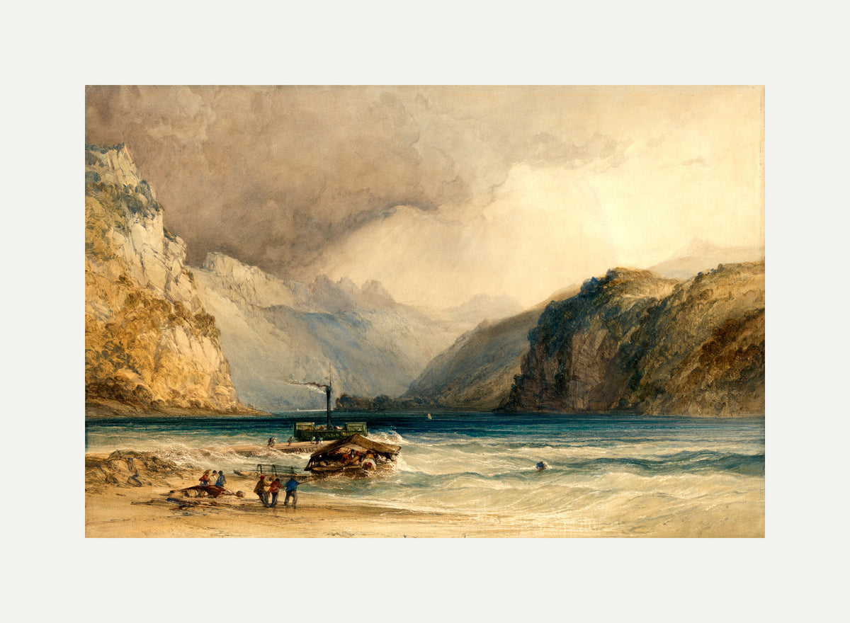 William Callow Print, Walenstadt, from Weesen, Switzerland (1842) with an off-white border for rolled canvas