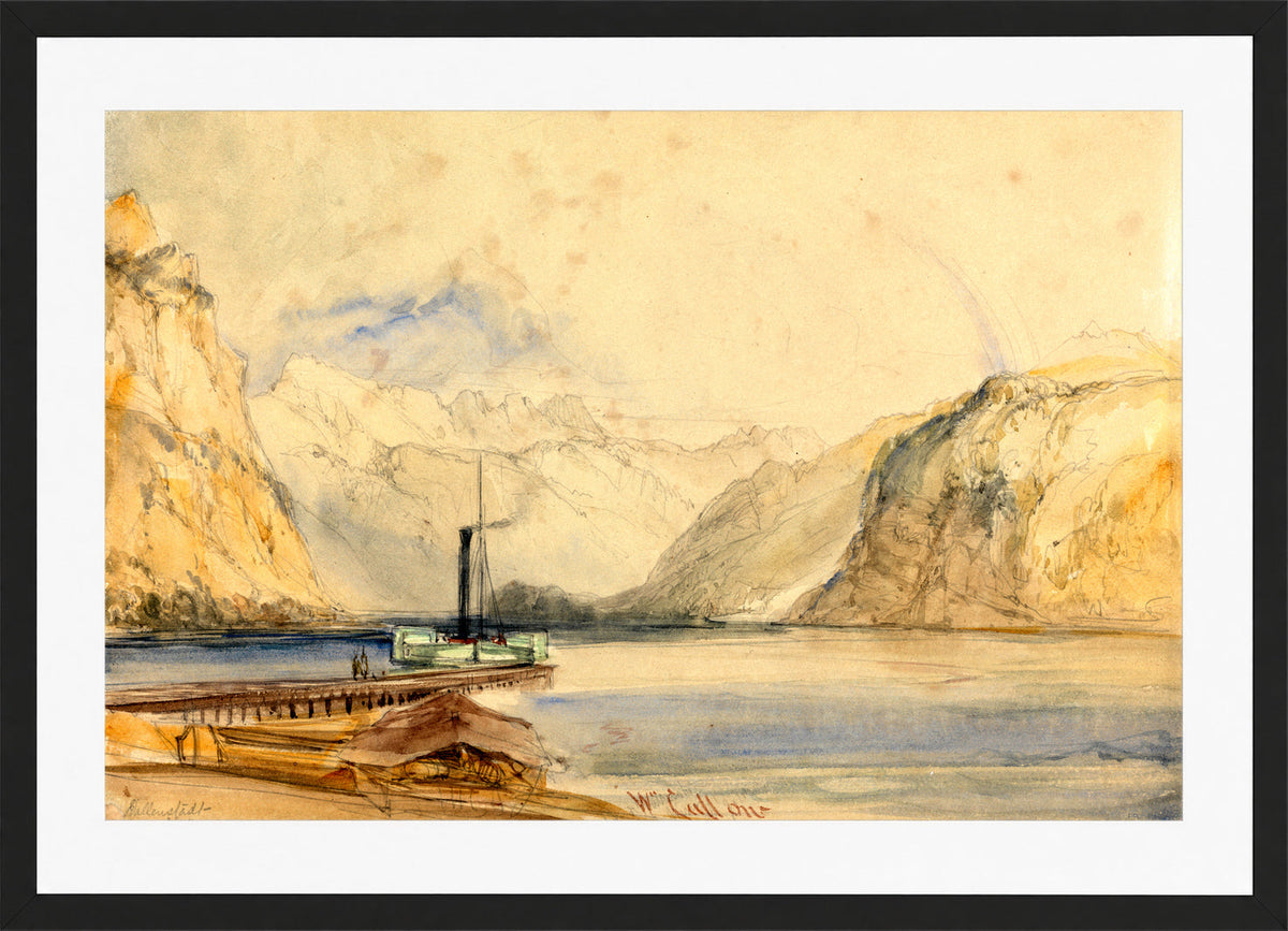 William Callow Print, Wallenstadt from Wesen, Switzerland (1838) in a black frame