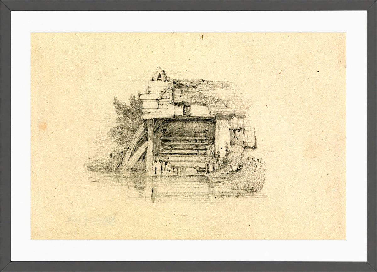 William Callow Print, Watermill in a dark grey frame