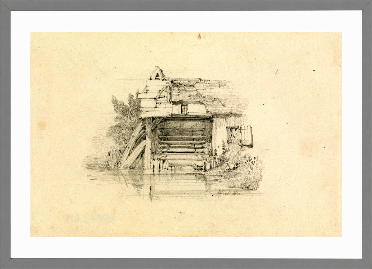 William Callow Print, Watermill in a light grey frame